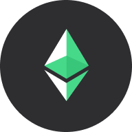 Ethereum-Logo als stilisiertes grünes und weißes Diamantsymbol auf dunklem Hintergrund