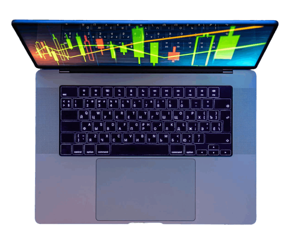 Ein geöffneter Laptop mit bunten Börsengrafiken auf dem Bildschirm – Symbolbild für datengetriebene Investitionsentscheidungen im Token-Bereich.